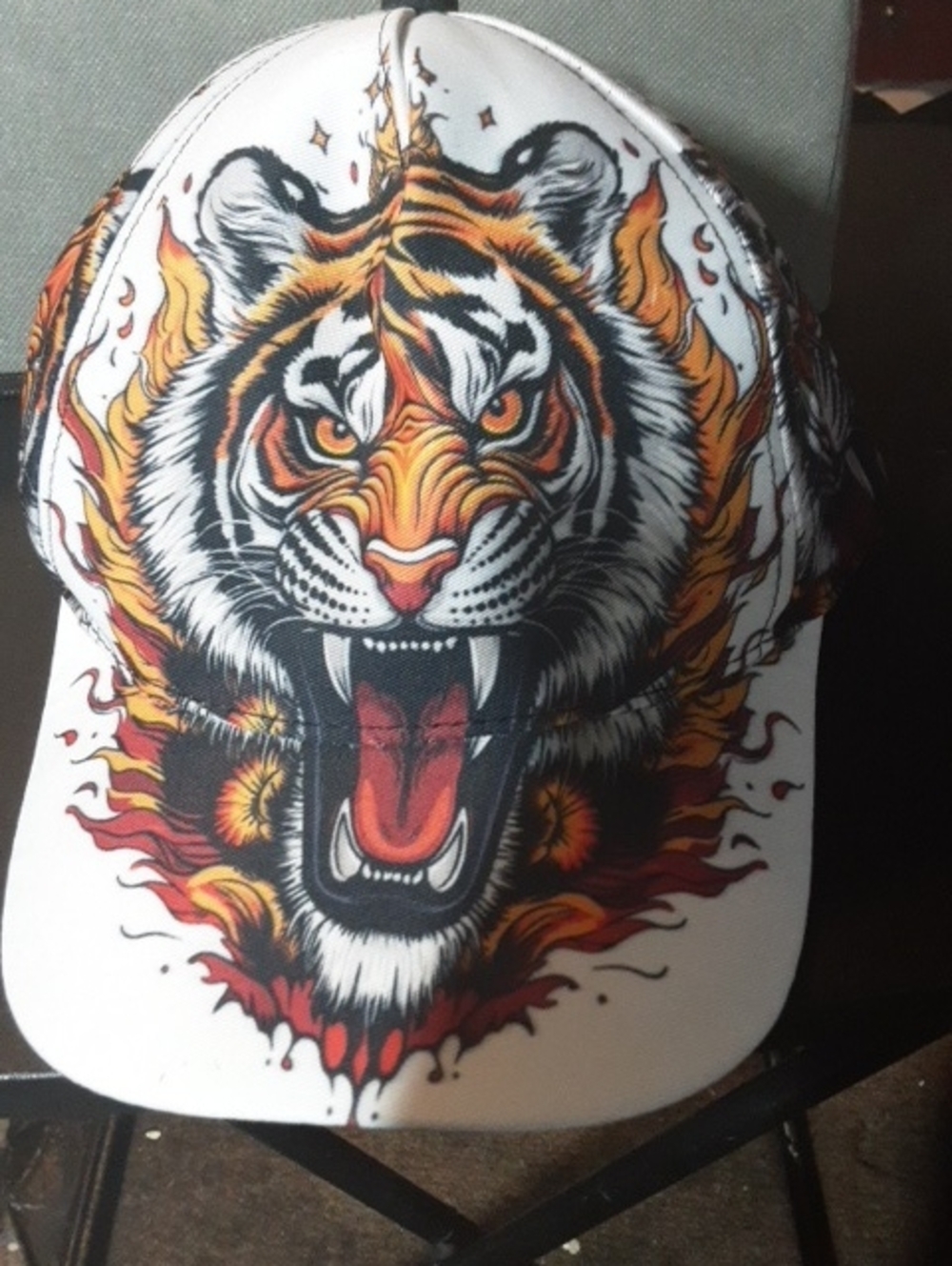 White Tiger Flame Baseball Cap with Bold Graphic